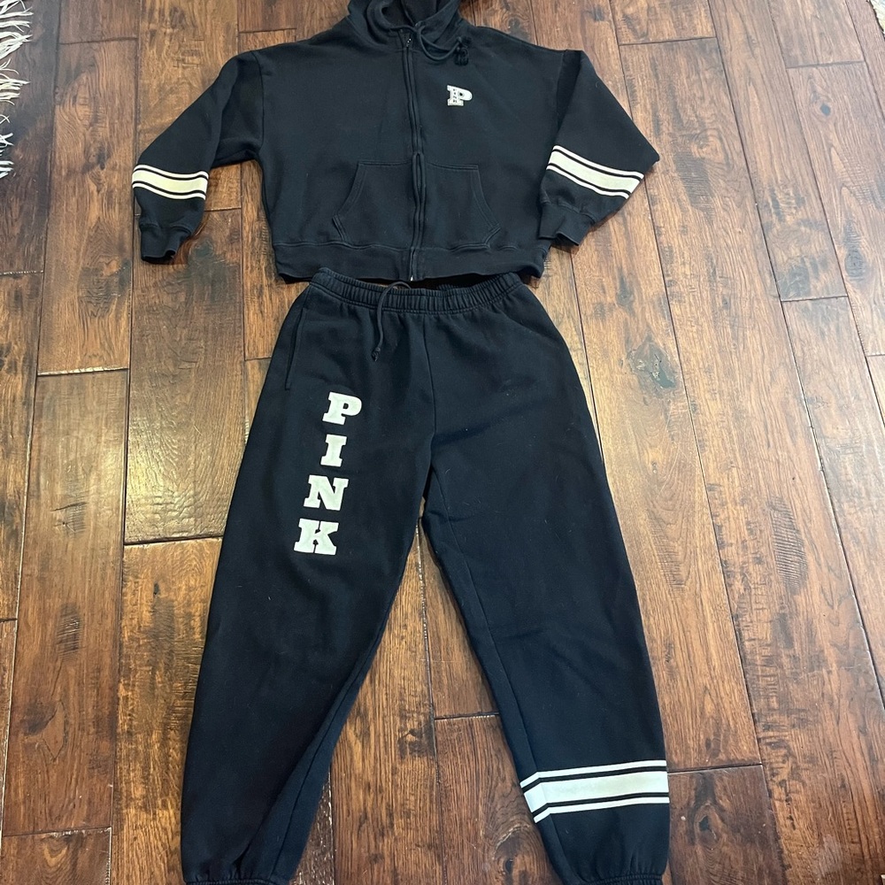PINK Victoria's Secret Black sweatsuit Set - Black and White size Med